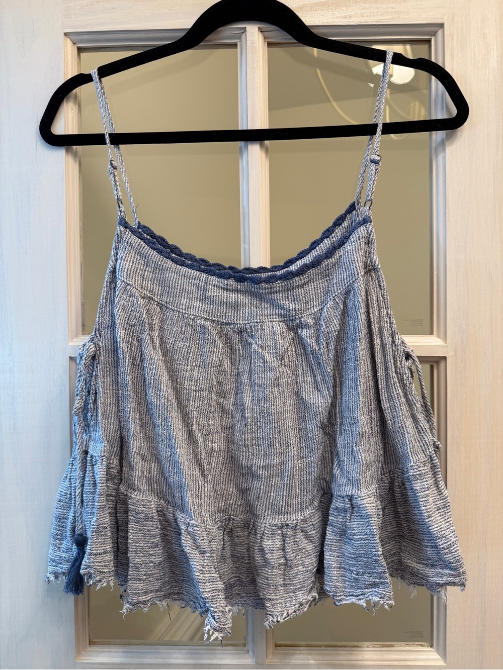 aerie Blue Striped Ruffle-Hem Spaghetti Strap Camisole - Picture 3 of 4